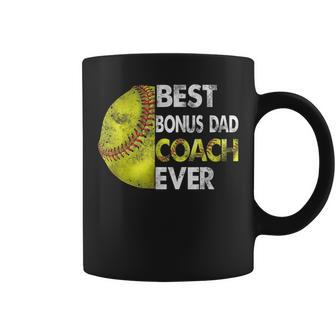 Softball Best Bonus Dad Coach Ever Retro Funny Fathers Day Coffee Mug - Seseable