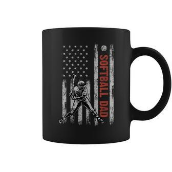 Softball Dad American Flag Fathers Day 4Th Of July Gift Coffee Mug | Mazezy