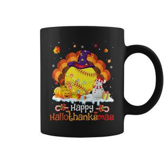 Softball Halloween Christmas Thanksgiving Hallothanksmas Coffee Mug - Monsterry DE