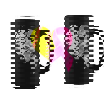 Softball Heart Pink Ribbon Warrior Breast Cancer Awareness Coffee Mug - Seseable