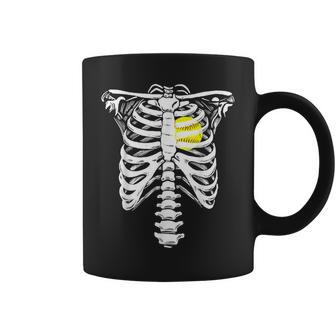 Softball Heart Skeleton Rib Cage Halloween Love Softball Coffee Mug | Mazezy
