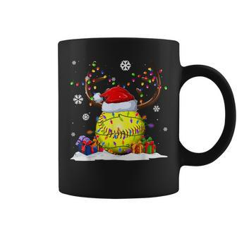 Softball Lovers Reindeer Santa Hat Ugly Christmas Sweater Coffee Mug | Mazezy