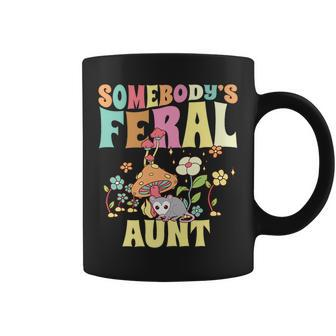 Somebodys Feral Aunt Opossum Wild Auntie Groovy Mushroom Coffee Mug | Mazezy