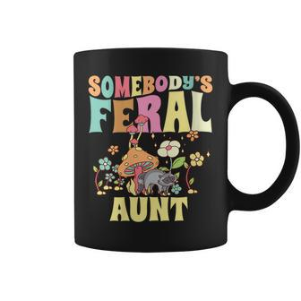 Somebodys Feral Aunt Raccoon Wild Auntie Groovy Mushroom Coffee Mug | Mazezy