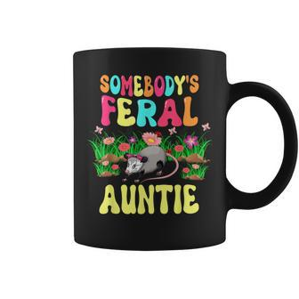 Somebodys Feral Auntie Cute Opossum Bow Tie Flowers Animal Coffee Mug | Mazezy