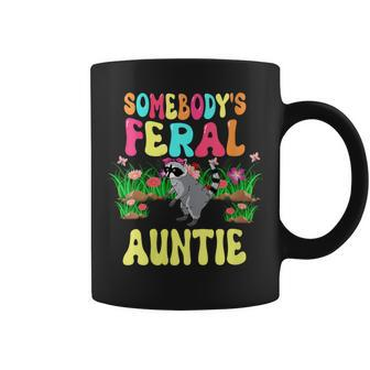 Somebodys Feral Auntie Cute Raccoon Bow Tie Flowers Animal Coffee Mug | Mazezy