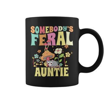 Somebodys Feral Auntie Opossum Wild Aunt Groovy Mushroom Coffee Mug | Mazezy