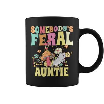 Somebodys Feral Auntie Wild Aunt Groovy Mushroom Floral Cat Coffee Mug | Mazezy