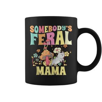 Somebodys Feral Mama Wild Mom Cat Floral Groovy Mushroom Gifts For Mom Funny Gifts Coffee Mug | Mazezy