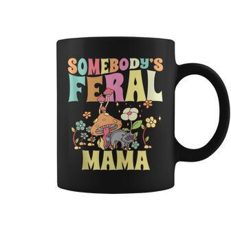 Somebodys Feral Mama Wild Mom Raccoon Groovy Mushroom Gifts For Mom Funny Gifts Coffee Mug | Mazezy