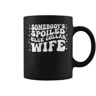 Somebodys Spoiled Blue Collar Wife Groovy Mothers Day Coffee Mug - Monsterry