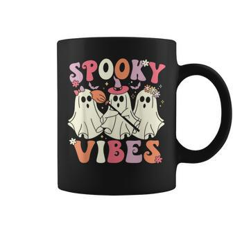 Spooky Vibes Halloween Ghost Costume Retro Groovy Coffee Mug - Monsterry