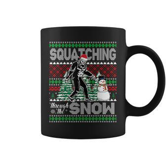Squatching Through The Snow Bigfoot Ugly Sweater Christmas Coffee Mug | Mazezy DE