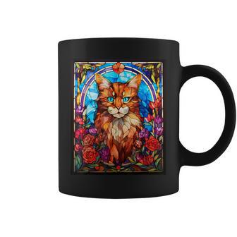 Stained Glass Style Cymric Cat Coffee Mug | Mazezy
