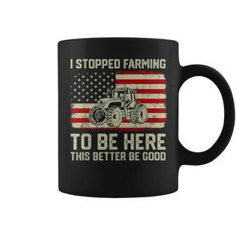 I Stopped Farming To Be Here Tractor Vintage American Flag Coffee Mug - Seseable
