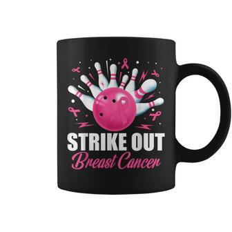 Strike Out Bowling Ball Pins Breast Cancer Pink Ribbon Coffee Mug | Mazezy