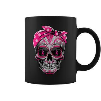 Sugar Skull Breast Cancer Awareness Pink Ribbon Calavera Coffee Mug - Monsterry AU