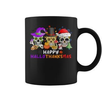 Sugar Skull Happy Hallothanksmas Halloween Thanksgiving Xmas Coffee Mug - Seseable