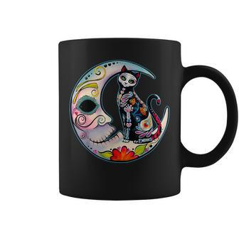 Sugar Skull Moon Cat Mexican Day Of Dead Dia De Los Muertos Coffee Mug - Thegiftio UK