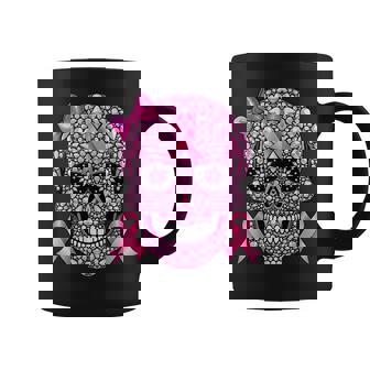 Sugar Skull Pink Ribbon Breast Cancer Awareness Girls Coffee Mug | Seseable CA