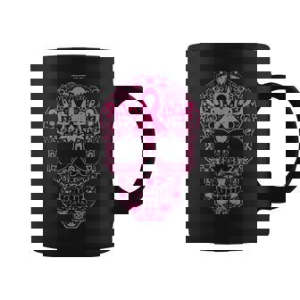 Sugar Skull Pink Ribbon Calavera Breast Cancer Awareness Coffee Mug | Seseable CA