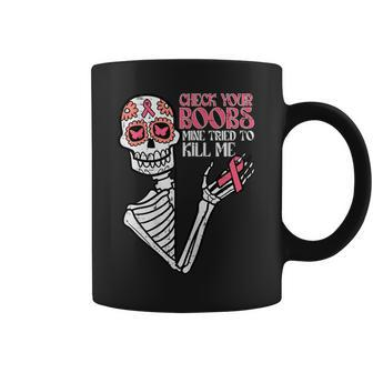 Sugar Skull Skeleton Breast Cancer Awareness Coffee Mug - Monsterry AU