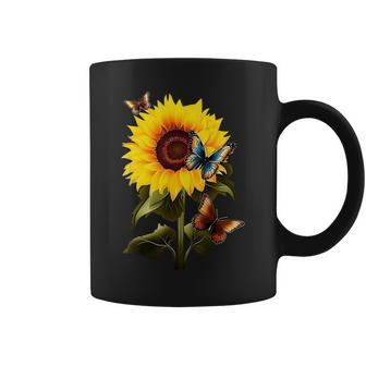 Sunflower Butterfly Vintage Botanical Flower Women Graphic Coffee Mug | Mazezy