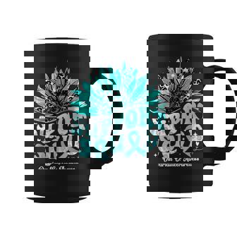 Sunflower Support Squad Teal Ribbon Ovarian Cancer Awareness Coffee Mug - Seseable