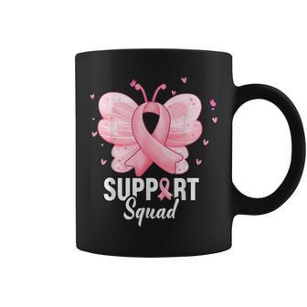 Support Squad Breast Cancer Awareness Butterfly Ribbon Coffee Mug - Seseable