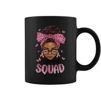 Support Squad Breast Cancer Awareness Messy Bun Black Woman Coffee Mug | Mazezy CA