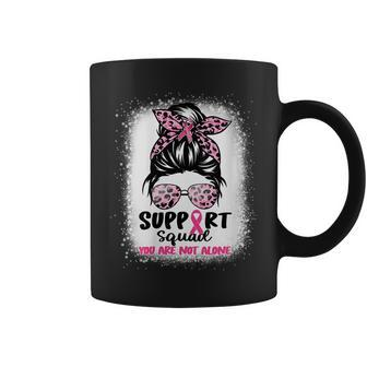 Support Squad Messy Bun Pink Warrior Breast Cancer Awareness Coffee Mug - Seseable
