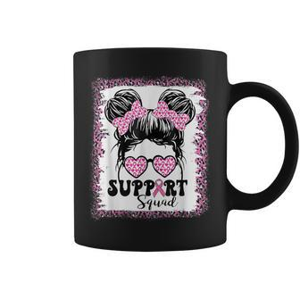 Support Squad Messy Hair Bun Girl Pink Warrior Breast Cancer Coffee Mug - Seseable