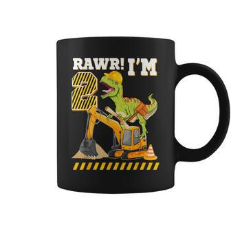 T Rex Dinosaur Construction Hat Excavator 2Nd Birthday Boys Coffee Mug | Mazezy
