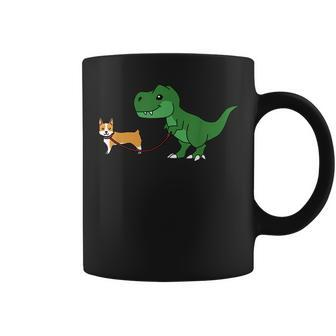 T Rex Dinosaur Walking Corgi Funny Dog Gift Coffee Mug | Mazezy
