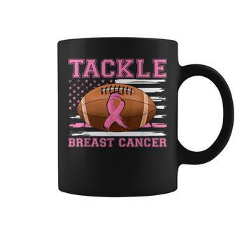Tackle Football Pink Ribbon Warrior Breast Cancer Awareness Coffee Mug - Seseable