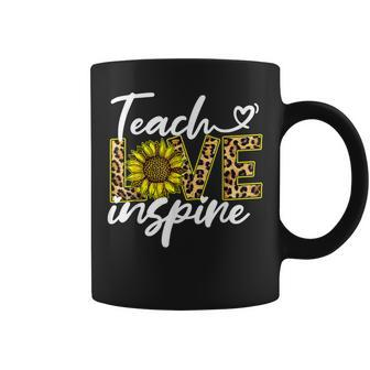 Teach Love Inspire Sunflower Leopard Back To School Teacher Coffee Mug - Seseable