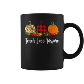 Teach Love Inspire Teacher Autumn Fall Pumpkin Leopard Coffee Mug - Monsterry