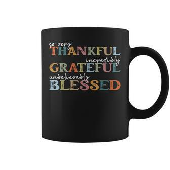 Thankful Grateful Blessed Happy Thanksgiving Day Coffee Mug | Mazezy