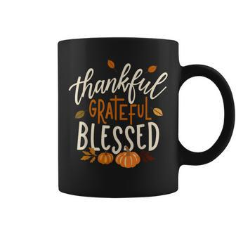 Thankful Grateful Blessed Happy Thanksgiving Pumpkin Autumn Coffee Mug | Mazezy