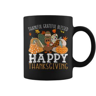 Thankful Grateful Blessed Happy Thanksgiving Turkey Pumpkin Coffee Mug | Mazezy