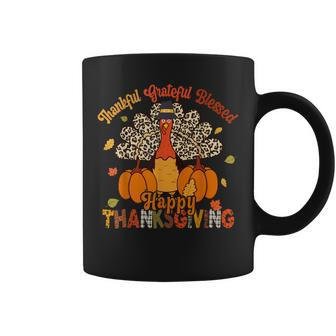 Thankful Grateful Blessed Thanksgiving Turkey Leopard Print Coffee Mug - Seseable
