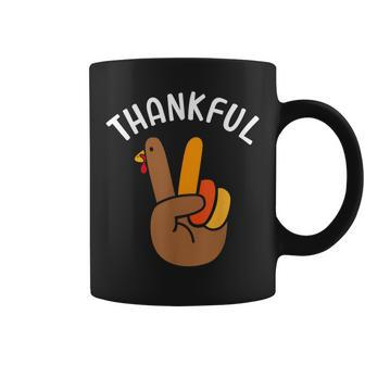Thankful Peace Hand Sign For Thanksgiving Turkey Dinner Coffee Mug - Seseable