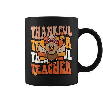 Thankful Teacher Retro Groovy Thanksgiving Turkey Teacher Coffee Mug - Thegiftio UK