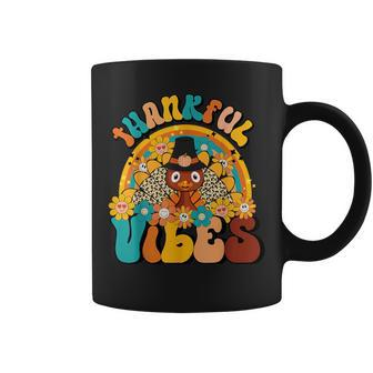 Thankful Vibes Turkey Rainbow Retro Thanksgiving Women Coffee Mug - Seseable