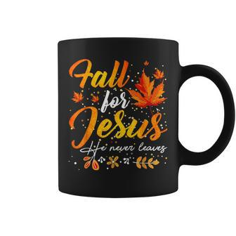 Thanksgiving Autumn Fall Jesus He Never Leaves Coffee Mug | Mazezy