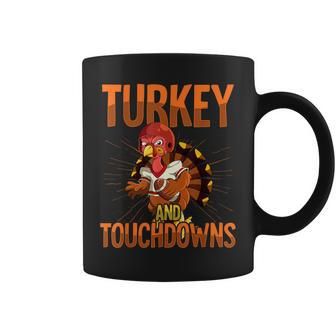 Thanksgiving Football Turkey And Touchdowns Coffee Mug - Seseable