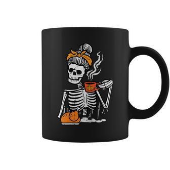 Thanksgiving Skeleton Messy Bun Pumpkin Coffee Girls Coffee Mug - Thegiftio UK