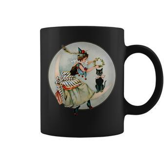 The Black Cat Magazine Vintage Halloween Woman And Cat Gift For Womens Coffee Mug | Mazezy