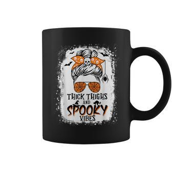 Thick Thighs And Spooky Vibes Halloween Messy Bun Funny Coffee Mug | Mazezy