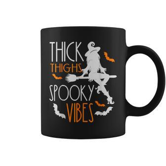 Thick Thighs Spooky Vibes Pretty Eyes Witch Halloween Party Coffee Mug - Monsterry